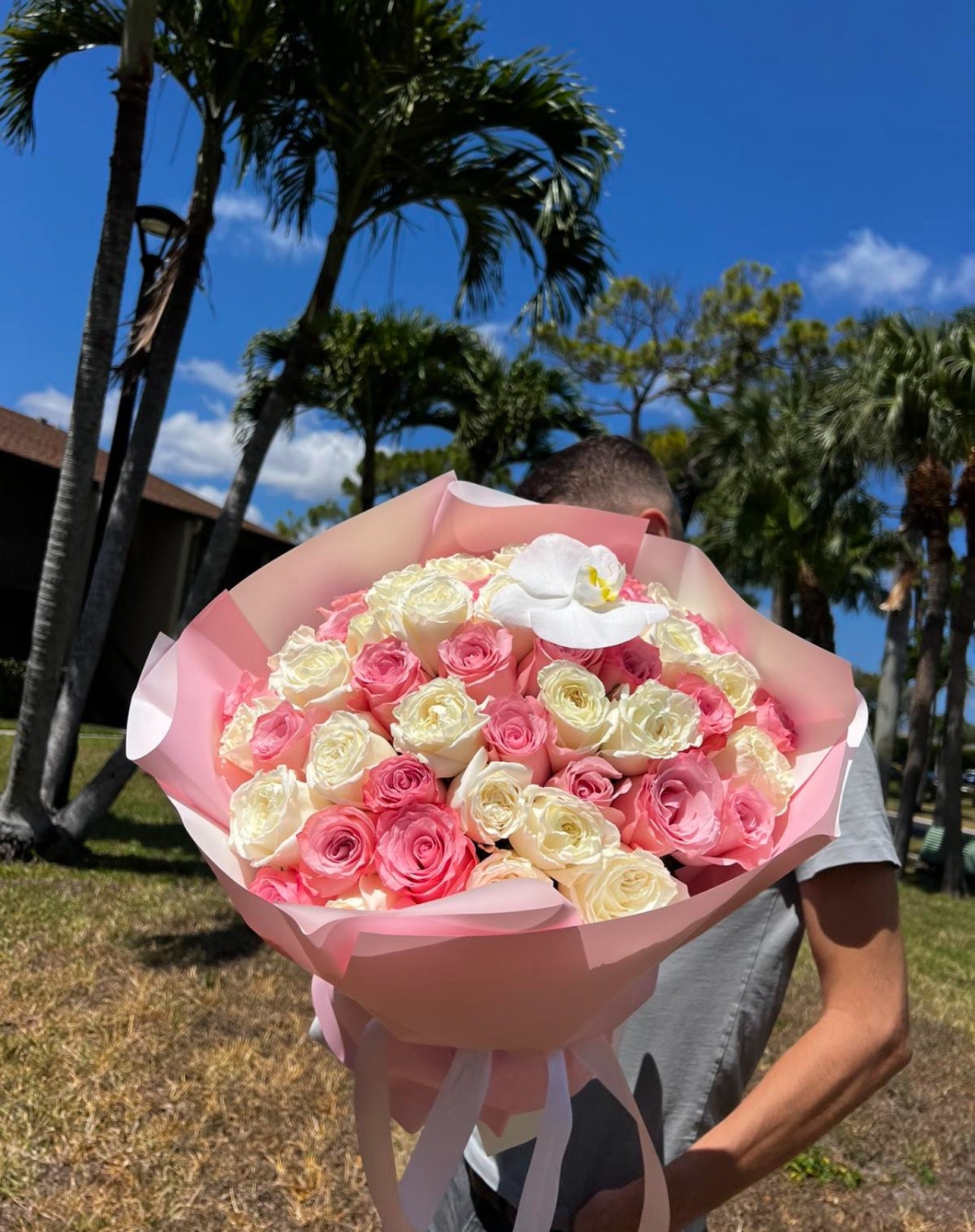 White&Pink Roses & Orchids Bouquet