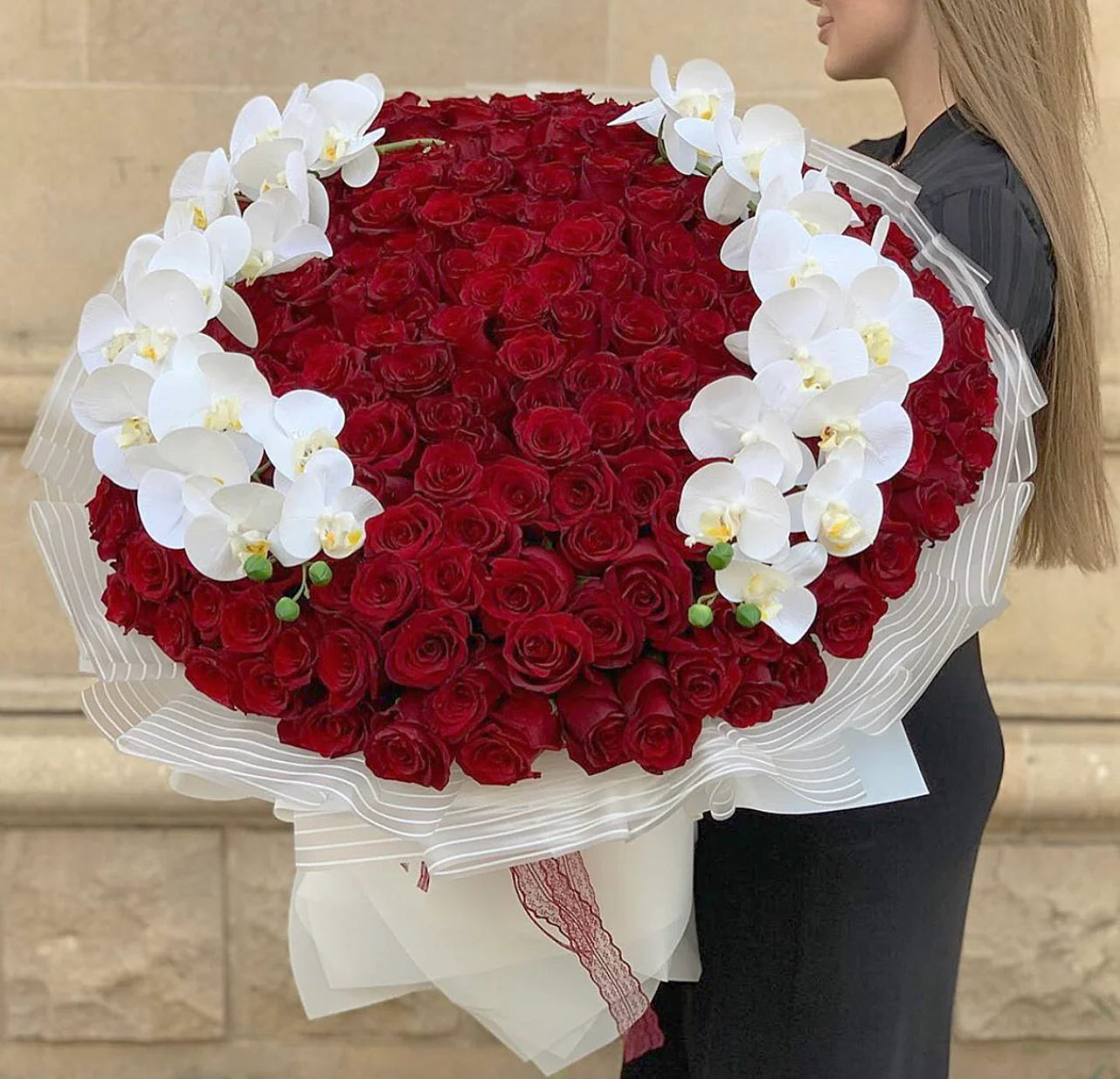 Premium Red Roses & Orchids Bouquet